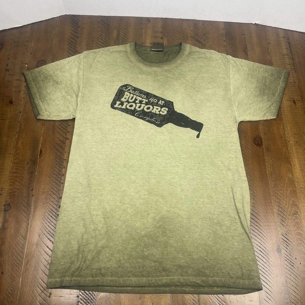 Rare Bottoms Up At Butt Liquors Butt Drugs Store Shirt Mens M Green Acid Wash